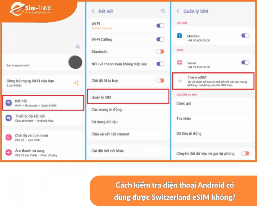 Cách kiểm tra trên điện thoại Android có dùng được Switzerland eSIM không