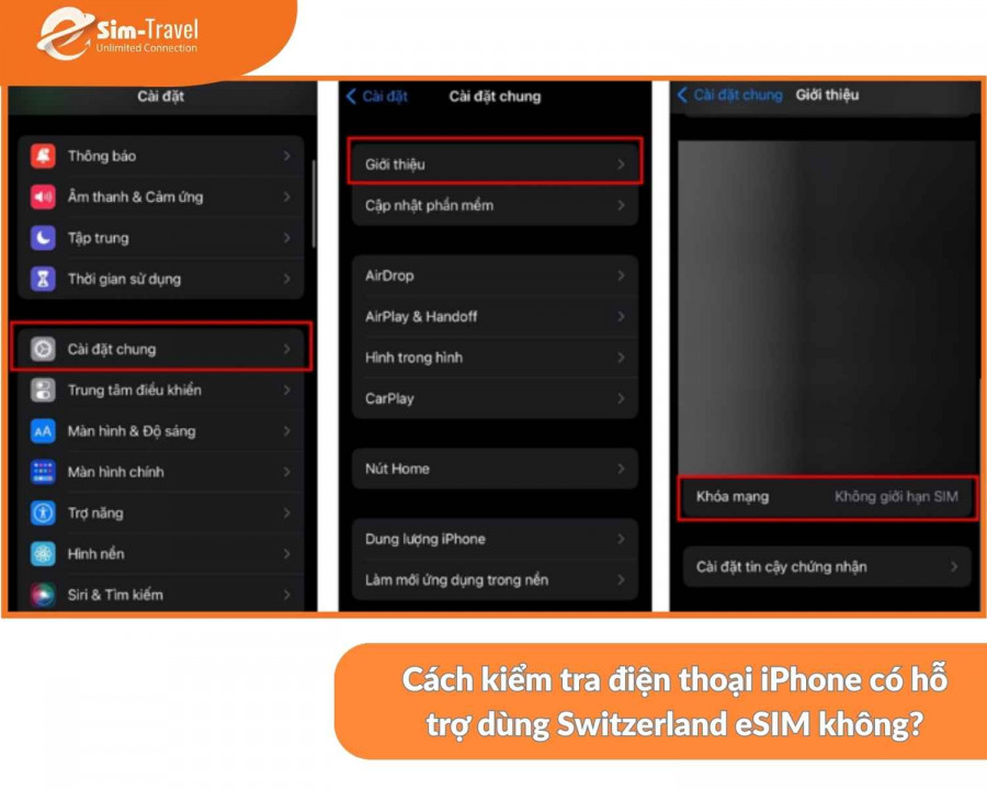 Cách kiểm tra trên điện thoại Iphone có dùng được Switzerland eSIM không