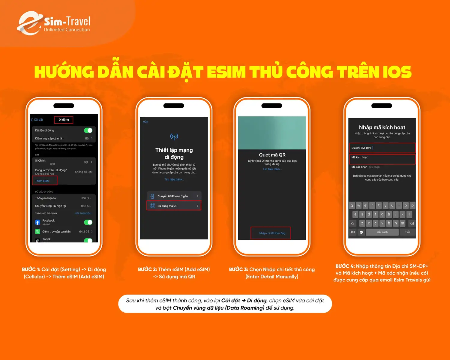 Thao tác cài đặt eSIM trên IOS