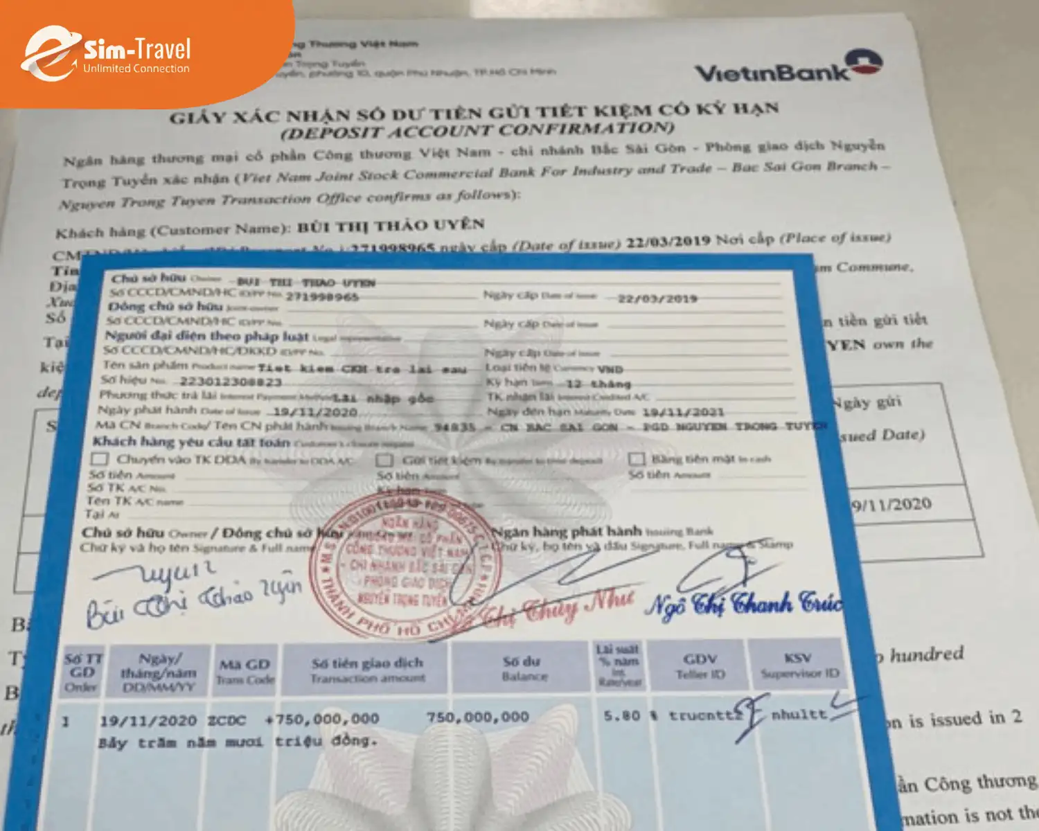 Xác nhận số dư tài khoản ngân hàng tại thời điểm nộp hồ sơ